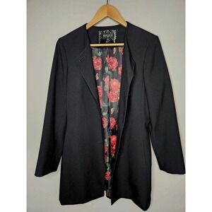 John Meyer Long Blazer Women 8 Black Floral Lining Old Money Capsule Wardrobe